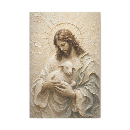 The Cradled Lamb | Ivory Relief - Canvas