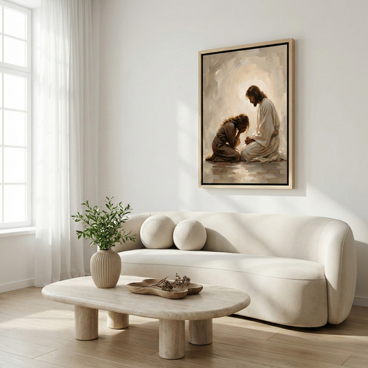 Jesus Comforting A Woman I - Framed Canvas