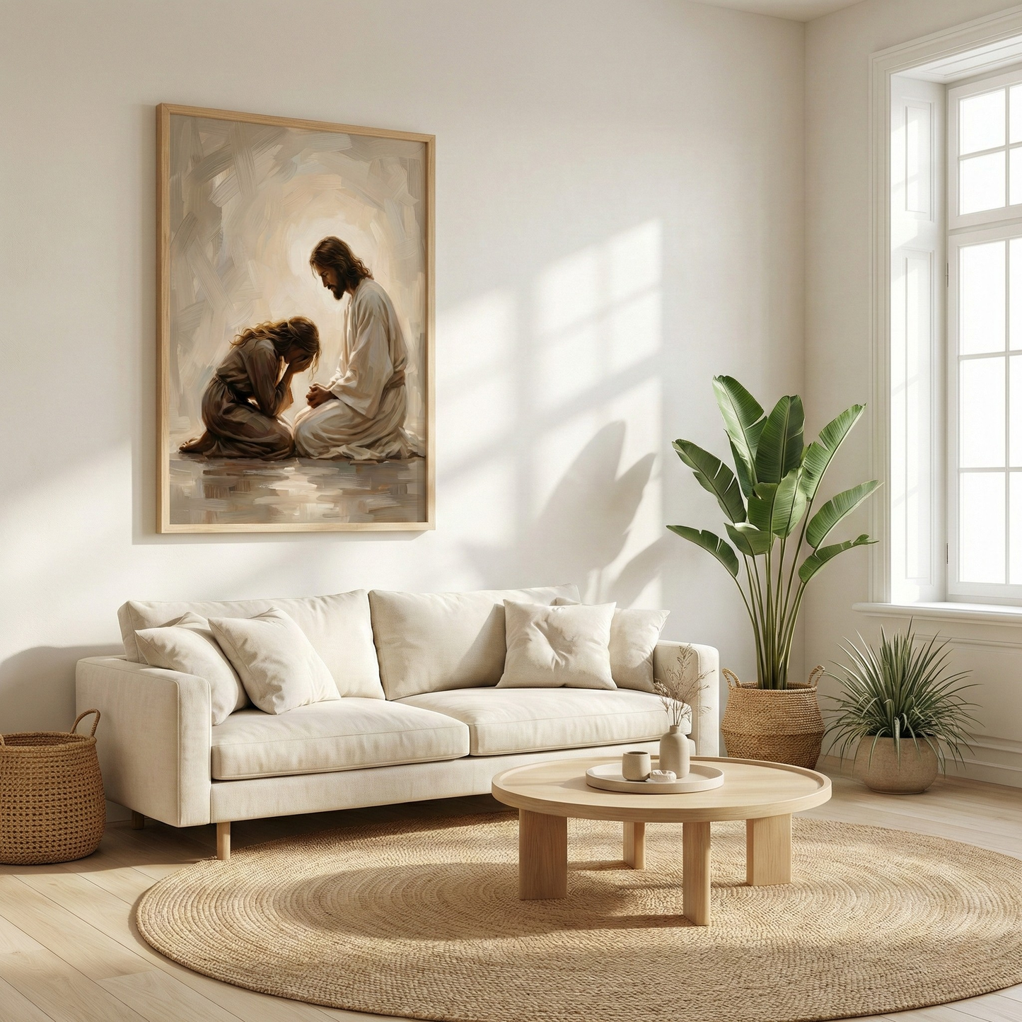 Jesus Comforting A Woman I - Framed Canvas