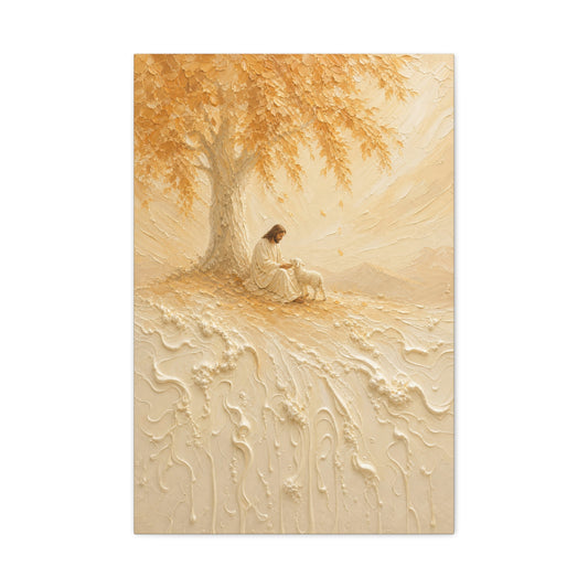 Jesus Beside The Lamb | Cream Impasto - Canvas