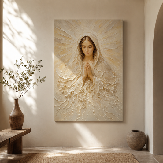 Madonna of Quiet Grace | Cream Impasto - Canvas