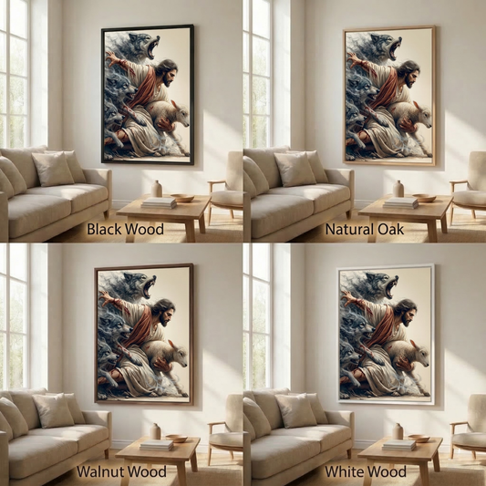 Jesus Protecting The Lamb I - Framed Canvas
