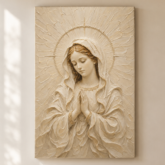 Madonna of Quiet Grace | Ivory Relief - Canvas