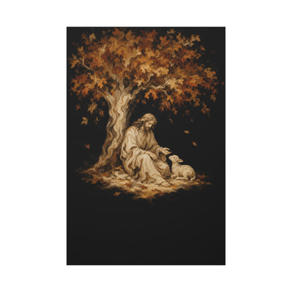 Jesus Beside the Lamb | Cream Marble - Canvas