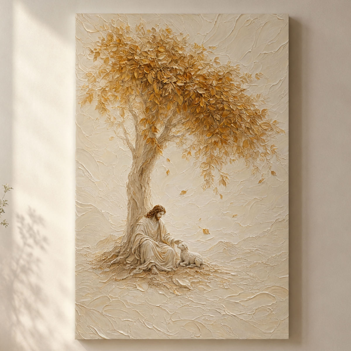 Jesus Beside The Lamb | Ivory Relief