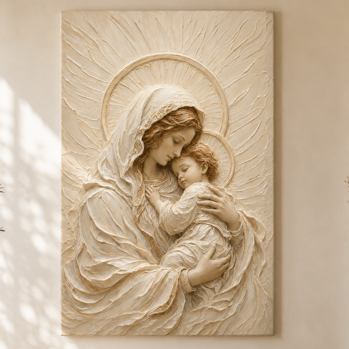 Madonna And Child II | Ivory Relief - Canvas