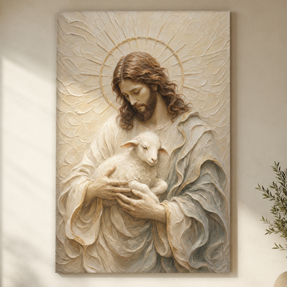 The Cradled Lamb | Ivory Relief - Canvas