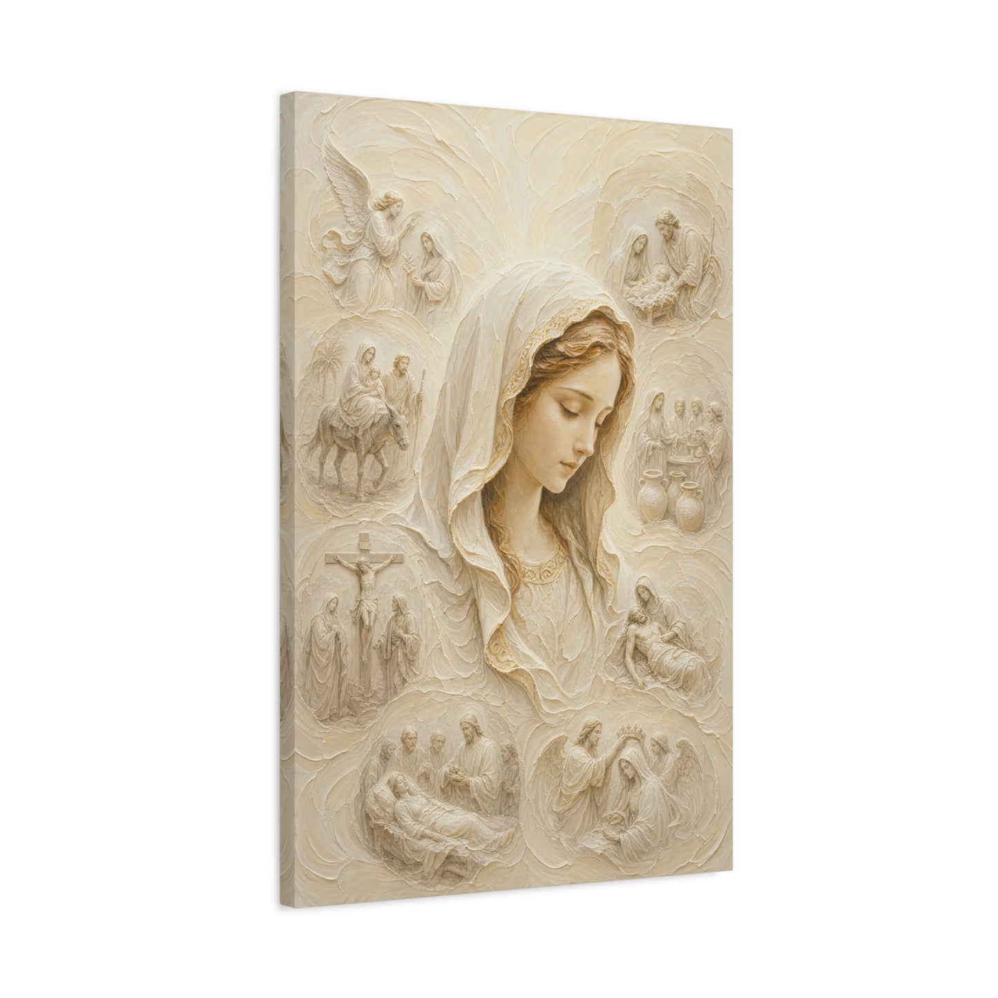 The Veiled Mary | Ivory Relief - Canvas