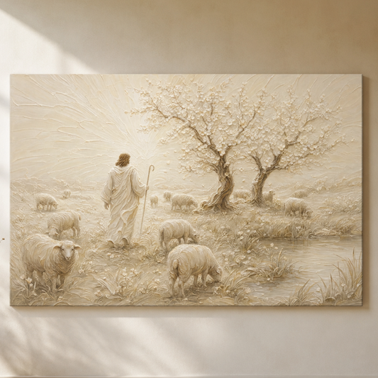 The Gentle Shepherd | Ivory Relief - Canvas