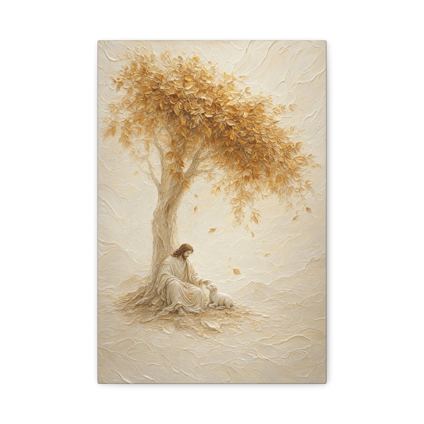 Jesus Beside The Lamb | Ivory Relief - Canvas