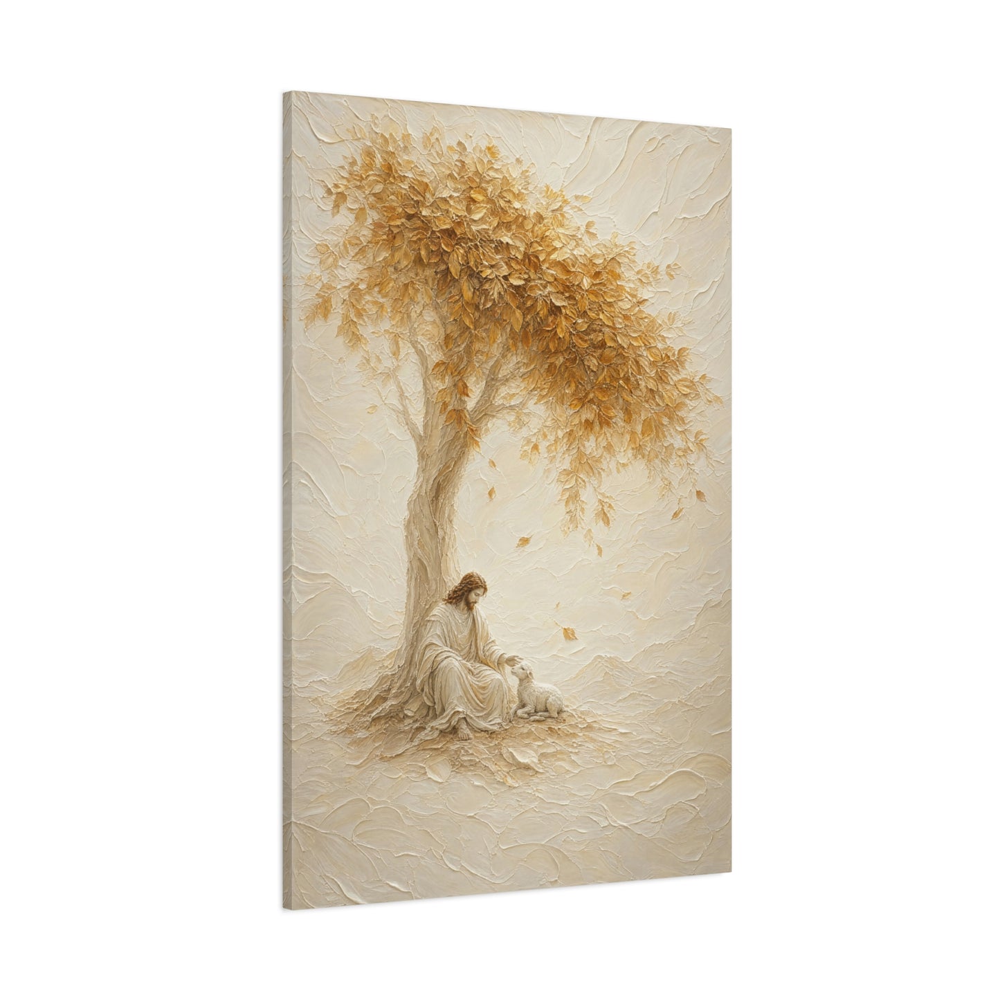 Jesus Beside The Lamb | Ivory Relief - Canvas