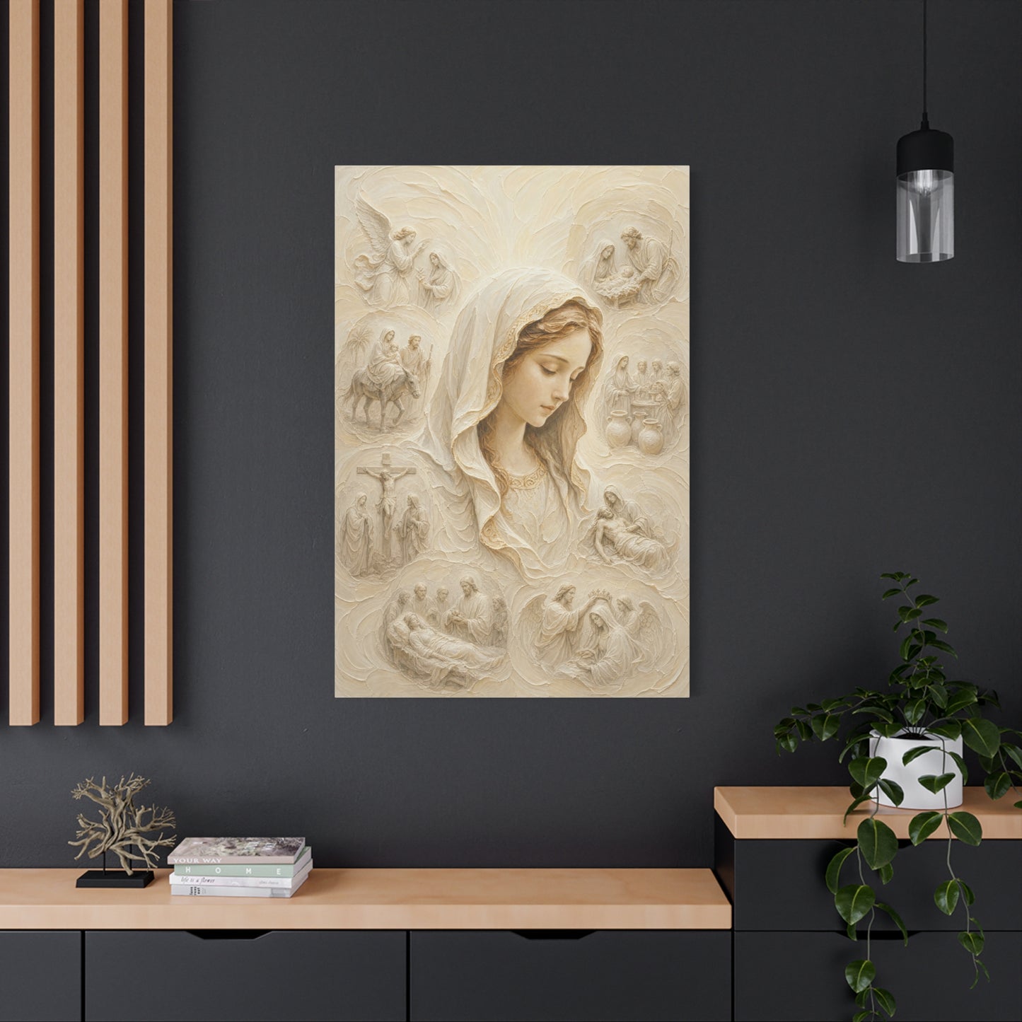 The Veiled Mary | Ivory Relief - Canvas