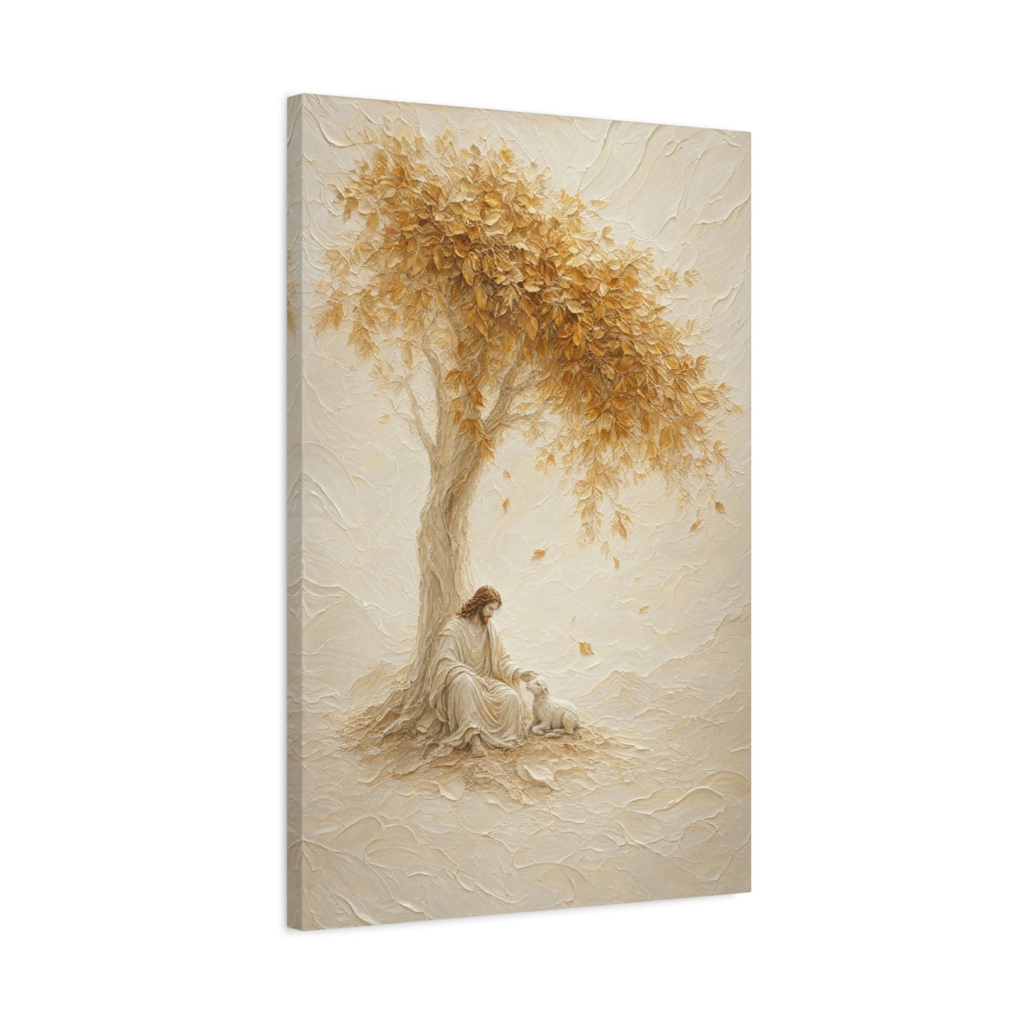 Jesus Beside The Lamb | Ivory Relief - Canvas