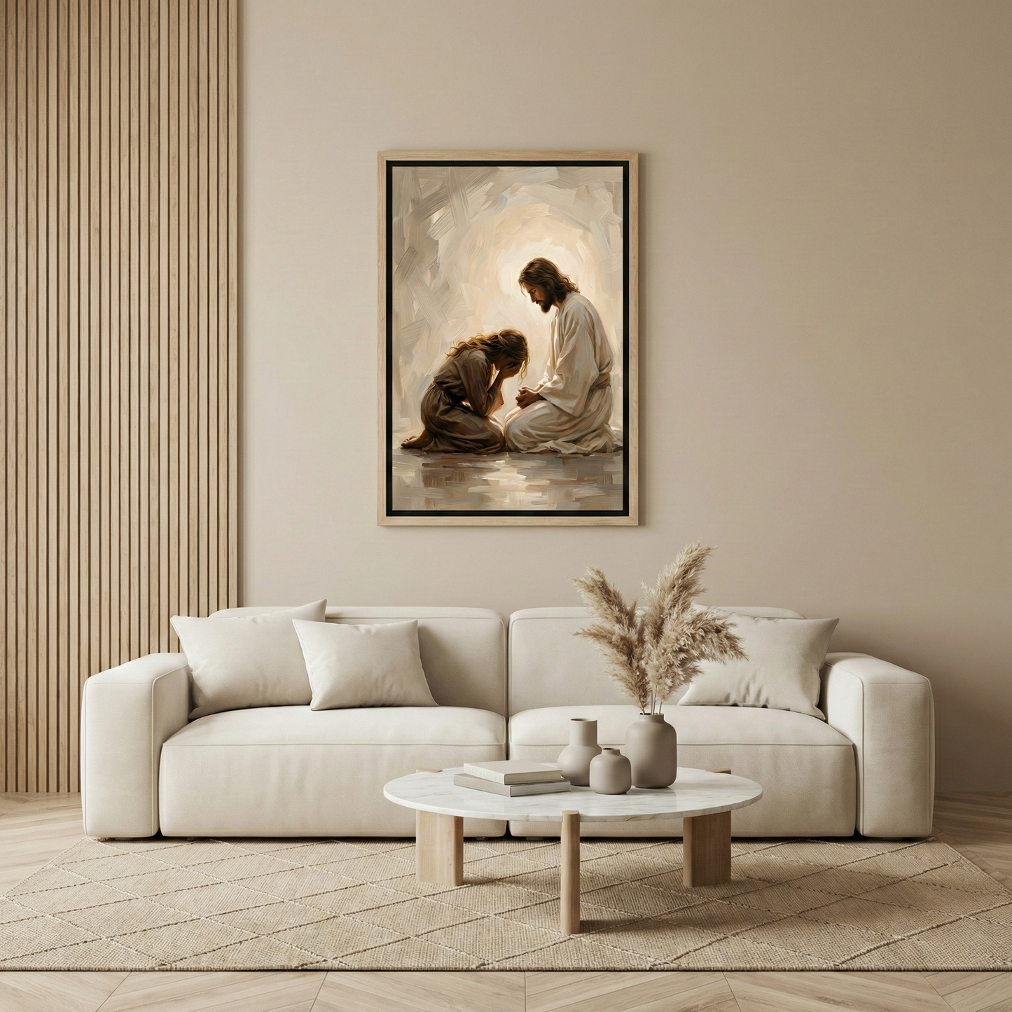 Jesus Comforting A Woman I - Framed Canvas
