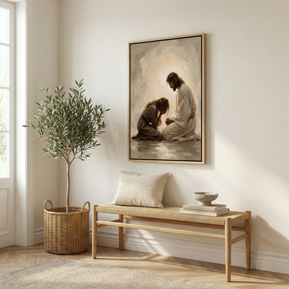 Jesus Comforting A Woman I - Framed Canvas