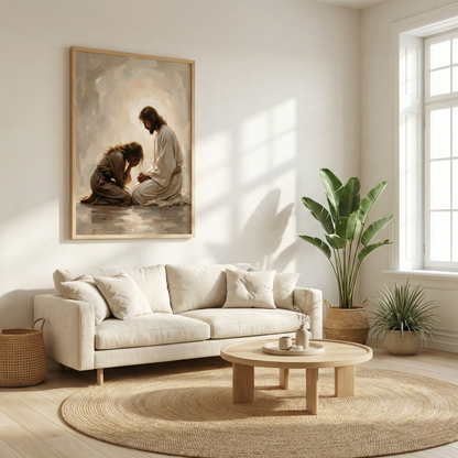 Jesus Comforting A Woman I - Framed Canvas