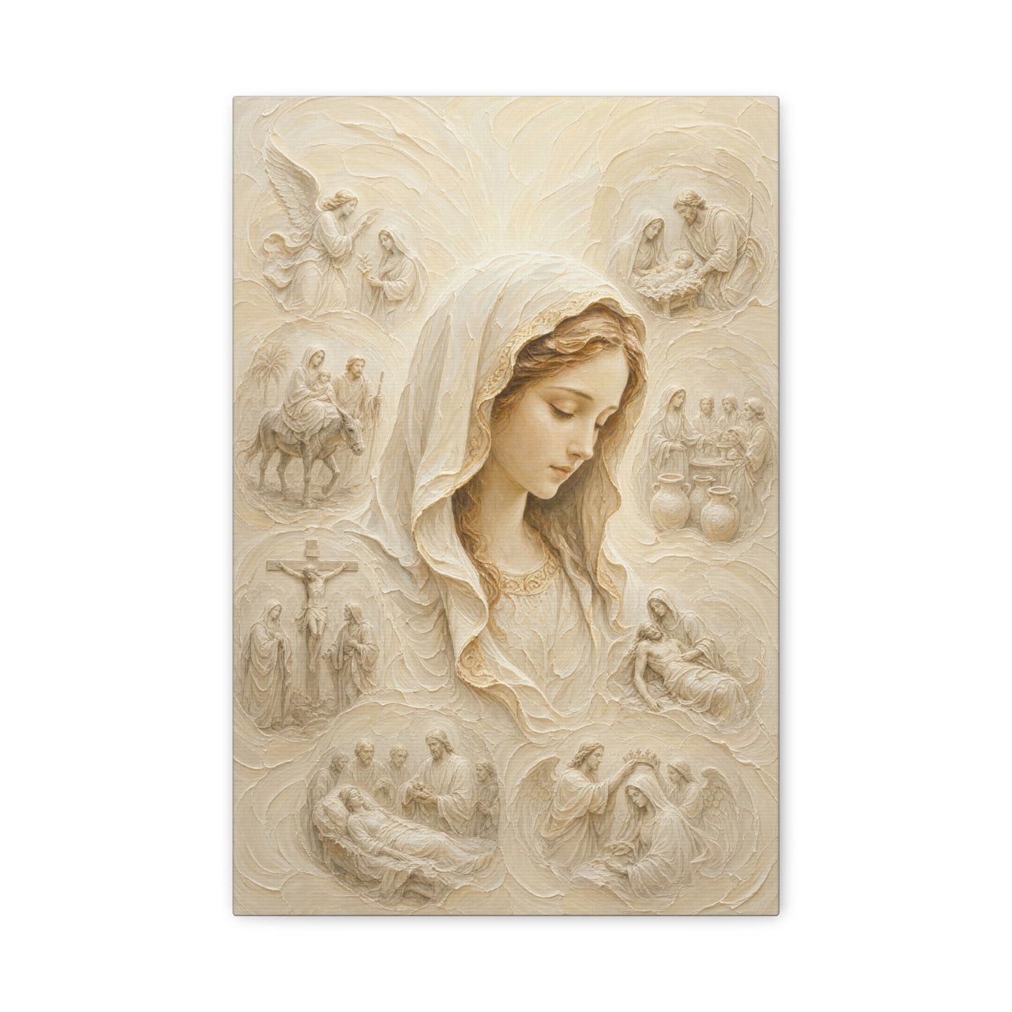 The Veiled Mary | Ivory Relief - Canvas