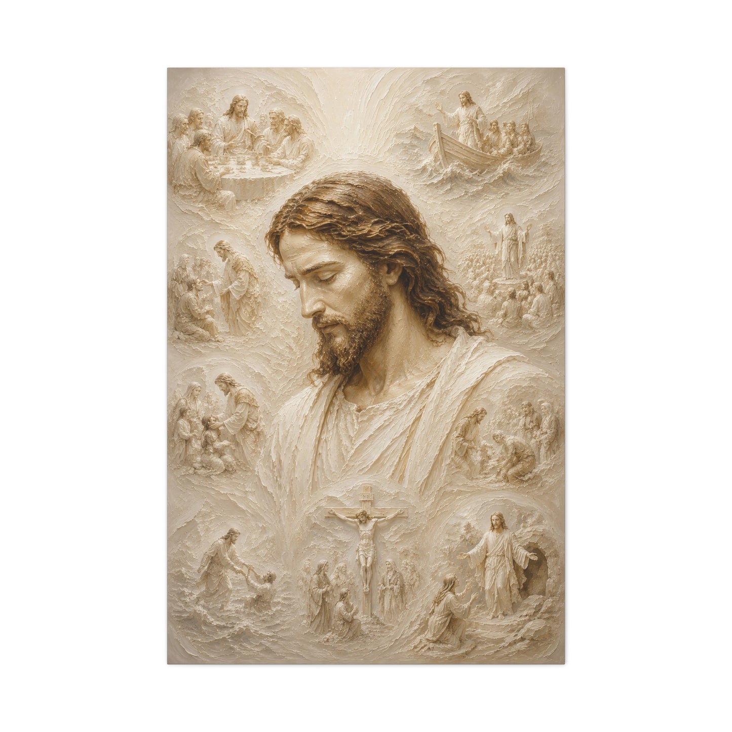 Crowned in Stillness | Ivory Relief - Canvas