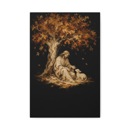 Jesus Beside the Lamb | Cream Marble - Canvas