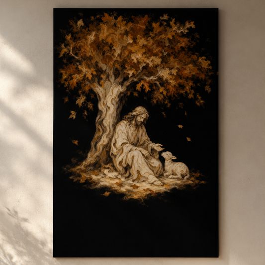Jesus Beside the Lamb | Cream Marble - Canvas