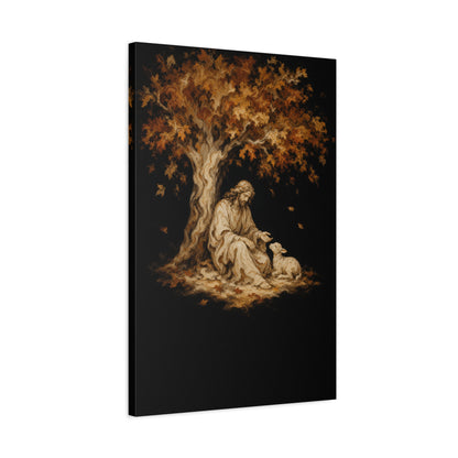 Jesus Beside the Lamb | Cream Marble - Canvas