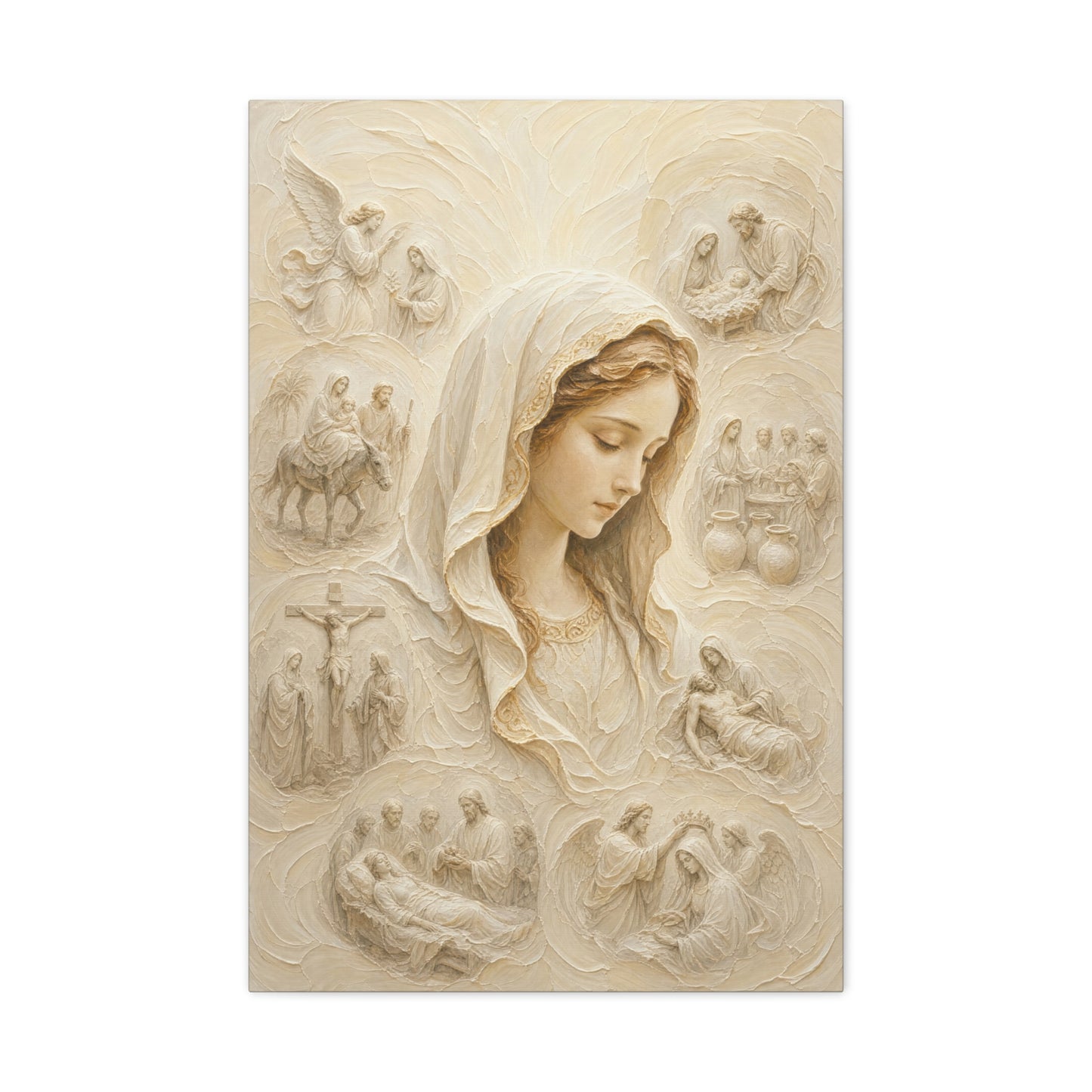 The Veiled Mary | Ivory Relief - Canvas