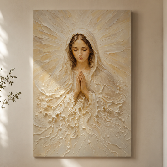Madonna of Quiet Grace | Cream Impasto - Canvas