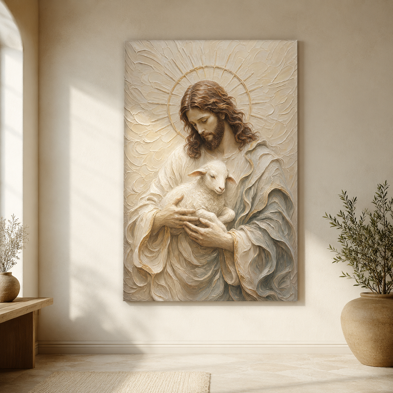 The Cradled Lamb | Ivory Relief - Canvas