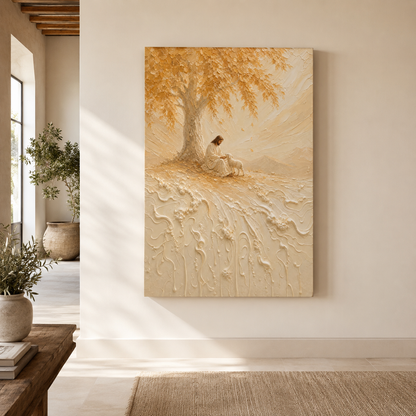 Jesus Beside The Lamb | Cream Impasto - Canvas