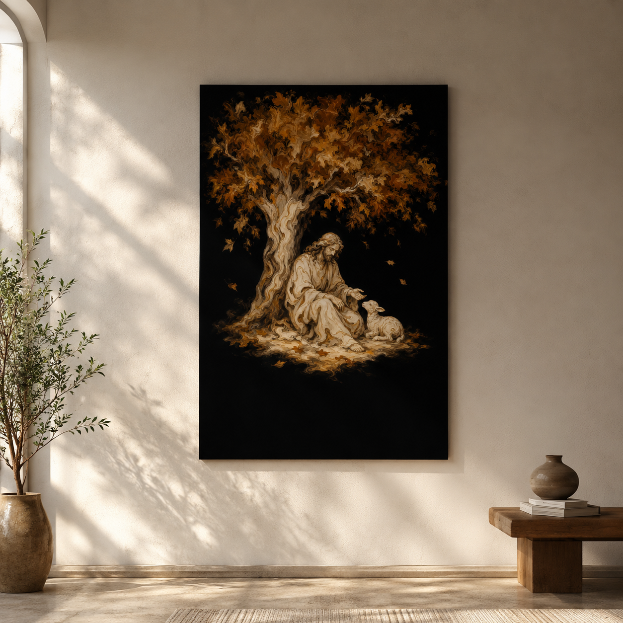 Jesus Beside the Lamb | Cream Marble - Canvas