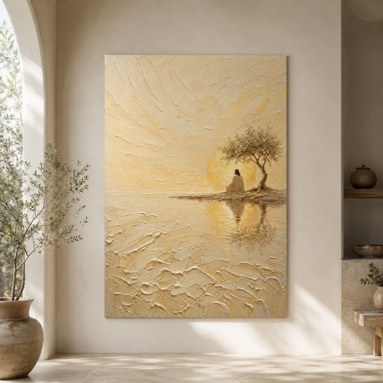 Jesus Under the Quiet Sun | Cream Impasto - Canvas