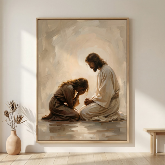Jesus Comforting A Woman I - Framed Canvas