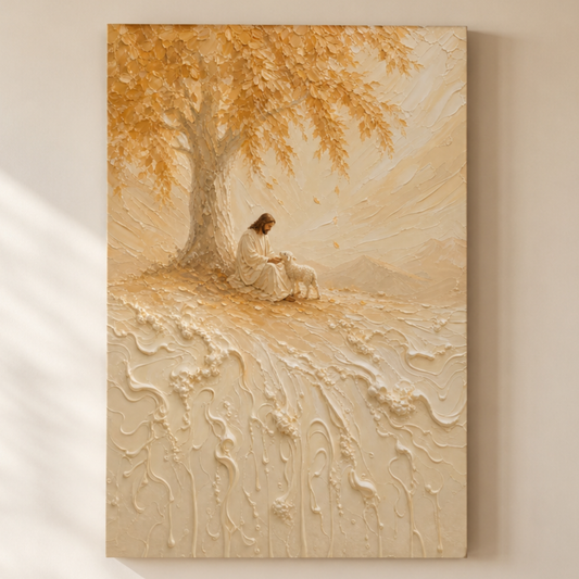 Jesus Beside The Lamb | Cream Impasto - Canvas