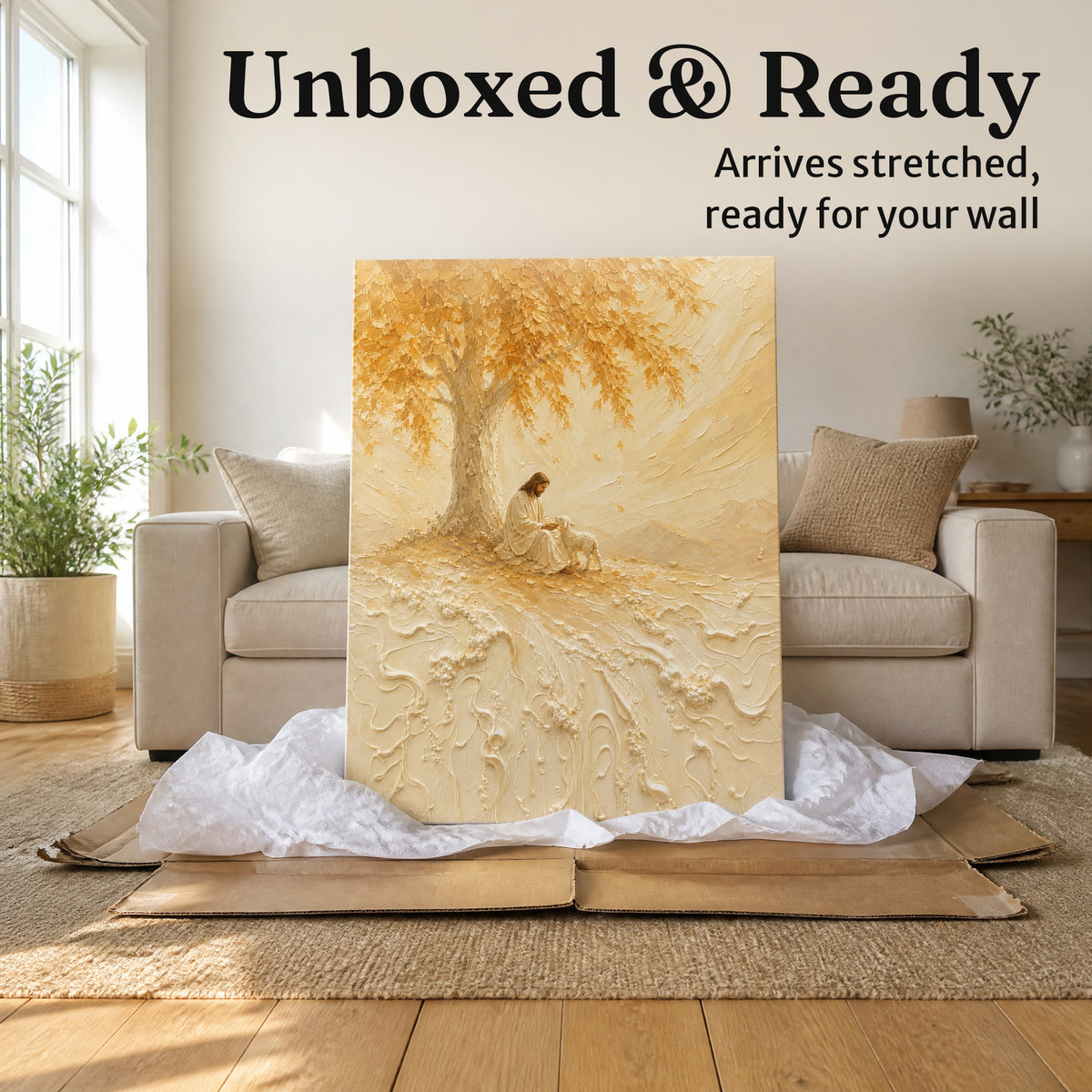Jesus Beside The Lamb | Cream Impasto